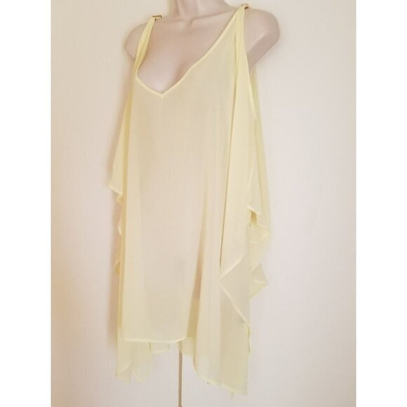 NWT $148 BCBGMAXAZRIA SHEER COLD SHOULDER TUNIC BLOUSE PASTEL LIME  SIZE LARGE - Picture 1 of 11